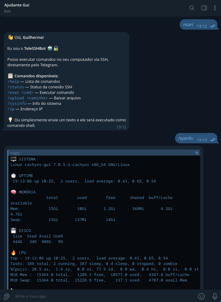 Telesshbot screenshot 1